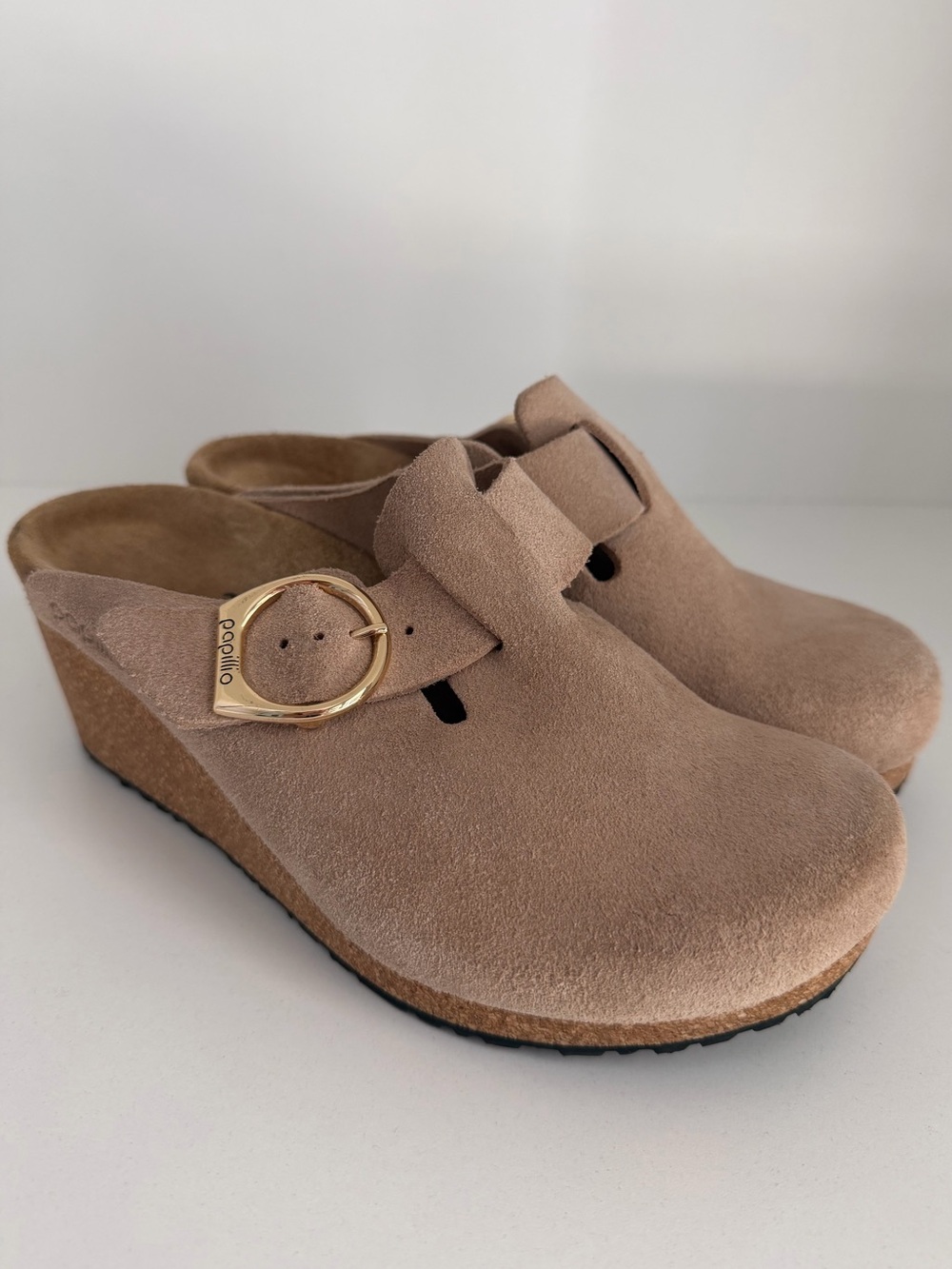 Papillio Nora Suede Wedge Clogs in Brown EU 38